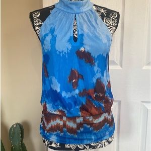 WHBM BROWN AND BLUE TOP